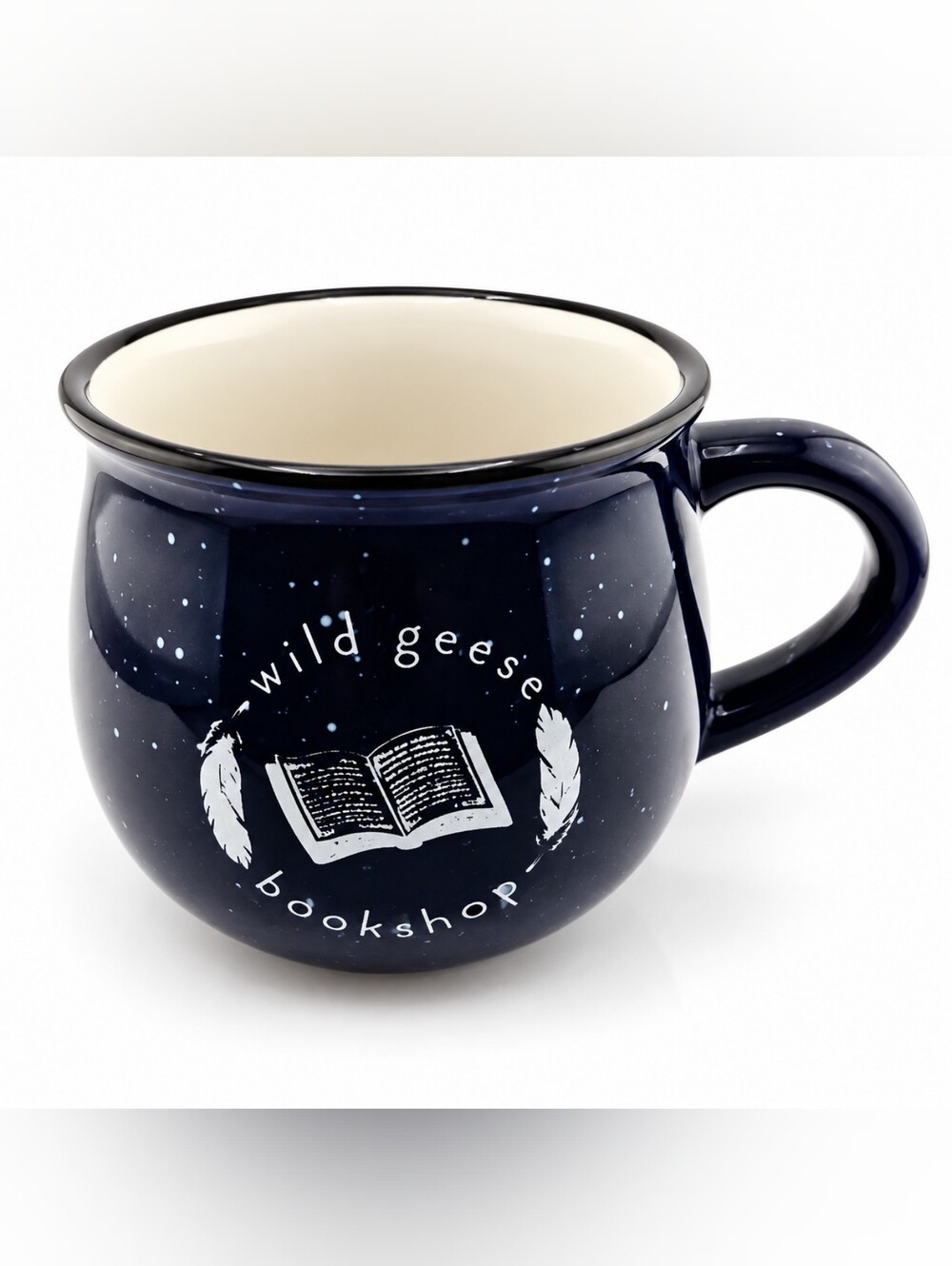 Wild Geese Bookshop Navy Blue Speckled Ceramic Mug Book Lover Reader
